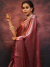 Banarasee Handwoven Tissue Silver Zari Saree-Wine