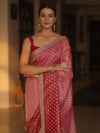Banarasee Handwoven Tissue Dual Color Saree With Zari Buta & Lace-Pink & Maroon