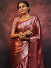 Banarasee Handwoven Tissue Silver Zari Saree-Wine