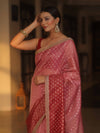 Banarasee Handwoven Tissue Dual Color Saree With Zari Buta & Lace-Pink & Maroon