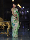 Banarasee Handloom Mashru Silk Saree With Zari Work & Floral Border-Green