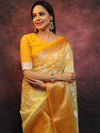 Banarasee Handwoven Organza Floral Embroidery Saree-Yellow