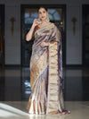 Banarasee Tissue Hand Embroidered Mirror Work Saree With Ghungroo Work & Lace Border-Violet & Pink
