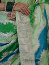 Banarasee Handloom Mashru Silk Saree With Zari Work & Floral Border-Green