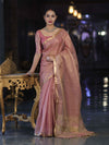 Banarasee Handwoven Tissue Saree With Zari Checks & Border-Peachy Pink