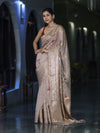 Banarasee Handloom Semi Silk Saree With Meena Design & Contrast Blouse-Beige