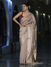 Banarasee Handloom Semi Silk Saree With Meena Design & Contrast Blouse-Beige