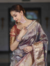 Banarasee Tissue Hand Embroidered Mirror Work Saree With Ghungroo Work & Lace Border-Violet & Pink