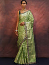Banarasee Handwoven Georgette Saree Zari Jaal Design With Contrast Lace-Light Green