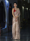 Banarasee Handloom Semi Silk Saree With Meena Design & Contrast Blouse-Beige