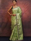 Banarasee Handwoven Georgette Saree Zari Jaal Design With Contrast Lace-Light Green