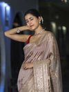 Banarasee Handloom Semi Silk Saree With Meena Design & Contrast Blouse-Beige