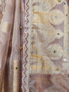 Banarasee Tissue Hand Embroidered Mirror Work Saree With Ghungroo Work & Lace Border-Violet & Pink