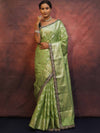 Banarasee Handwoven Georgette Saree Zari Jaal Design With Contrast Lace-Light Green