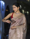 Banarasee Handloom Semi Silk Saree With Meena Design & Contrast Blouse-Beige