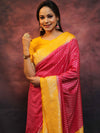 Banarasee Semi-Katan Zari Buta Saree-Pink & Yellow