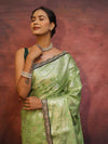Banarasee Handwoven Georgette Saree Zari Jaal Design With Contrast Lace-Light Green