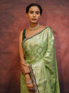 Banarasee Handwoven Georgette Saree Zari Jaal Design With Contrast Lace-Light Green