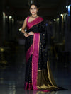Banarasee Handloom Semi Silk Saree With Buti Design & Contrast Border-Black & Magenta