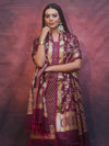 Banarasee Zari Work Semi Katan Salwar Kameez Fabric With Dupatta-Wine