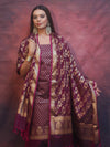 Banarasee Zari Work Semi Katan Salwar Kameez Fabric With Dupatta-Wine
