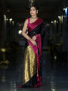 Banarasee Handloom Semi Silk Saree With Buti Design & Contrast Border-Black & Magenta