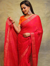 Banarasee Chiffon Blend Saree Chunri Print Zari Border & Silk Blouse-Pink