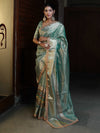 Banarasee Handwoven Tissue Saree With Stripe Pattern Zari Border & Lace-Multicolor