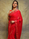 Banarasee Chiffon Blend Saree Chunri Print Zari Border & Silk Blouse-Pink