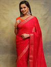 Banarasee Chiffon Blend Saree Chunri Print Zari Border & Silk Blouse-Pink