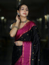 Banarasee Handloom Semi Silk Saree With Buti Design & Contrast Border-Black & Magenta