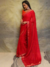 Banarasee Chiffon Blend Saree Chunri Print Zari Border & Silk Blouse-Pink