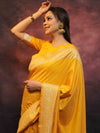 Banarasee Semi-Katan Zari Buta Saree-Yellow