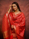 Banarasee Zari Work Semi Katan Salwar Kameez Fabric With Dupatta-Red