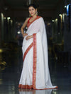 Banarasee Handloom Satin Silk (Saubhagyavati Bhava) Lace Saree-White