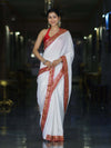 Banarasee Handloom Satin Silk (Saubhagyavati Bhava) Lace Saree-White