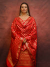 Banarasee Zari Work Semi Katan Salwar Kameez Fabric With Dupatta-Red