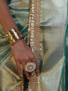 Banarasee Handwoven Tissue Saree With Stripe Pattern Zari Border & Lace-Multicolor