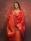 Banarasee Zari Work Semi Katan Salwar Kameez Fabric With Dupatta-Red