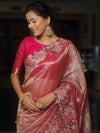Banarasee Handwoven Crushed Tissue Saree With Embroidery Border-Pink