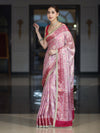 Banarasee Chiffon Saree With Hand Embroidered Mirror Work Zari Woven Design & Contrast Border-Pink