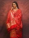 Banarasee Zari Work Semi Katan Salwar Kameez Fabric With Dupatta-Red