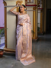 Banarasee Handwoven Tissue Saree With Sona Rupa Zari Buti Design-Light Pink