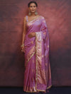 Banarasee Handwoven Semi Silk Saree With Zari Border & Lace-Lavender