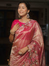 Banarasee Handwoven Crushed Tissue Saree With Embroidery Border-Pink