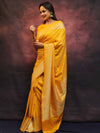 Banarasee Semi-Katan Zari Buta Saree-Yellow