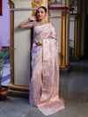 Banarasee Handwoven Tissue Saree With Sona Rupa Zari Buti Design-Light Pink