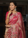 Banarasee Handwoven Crushed Tissue Saree With Embroidery Border-Pink