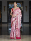 Banarasee Chiffon Saree With Hand Embroidered Mirror Work Zari Woven Design & Contrast Border-Pink