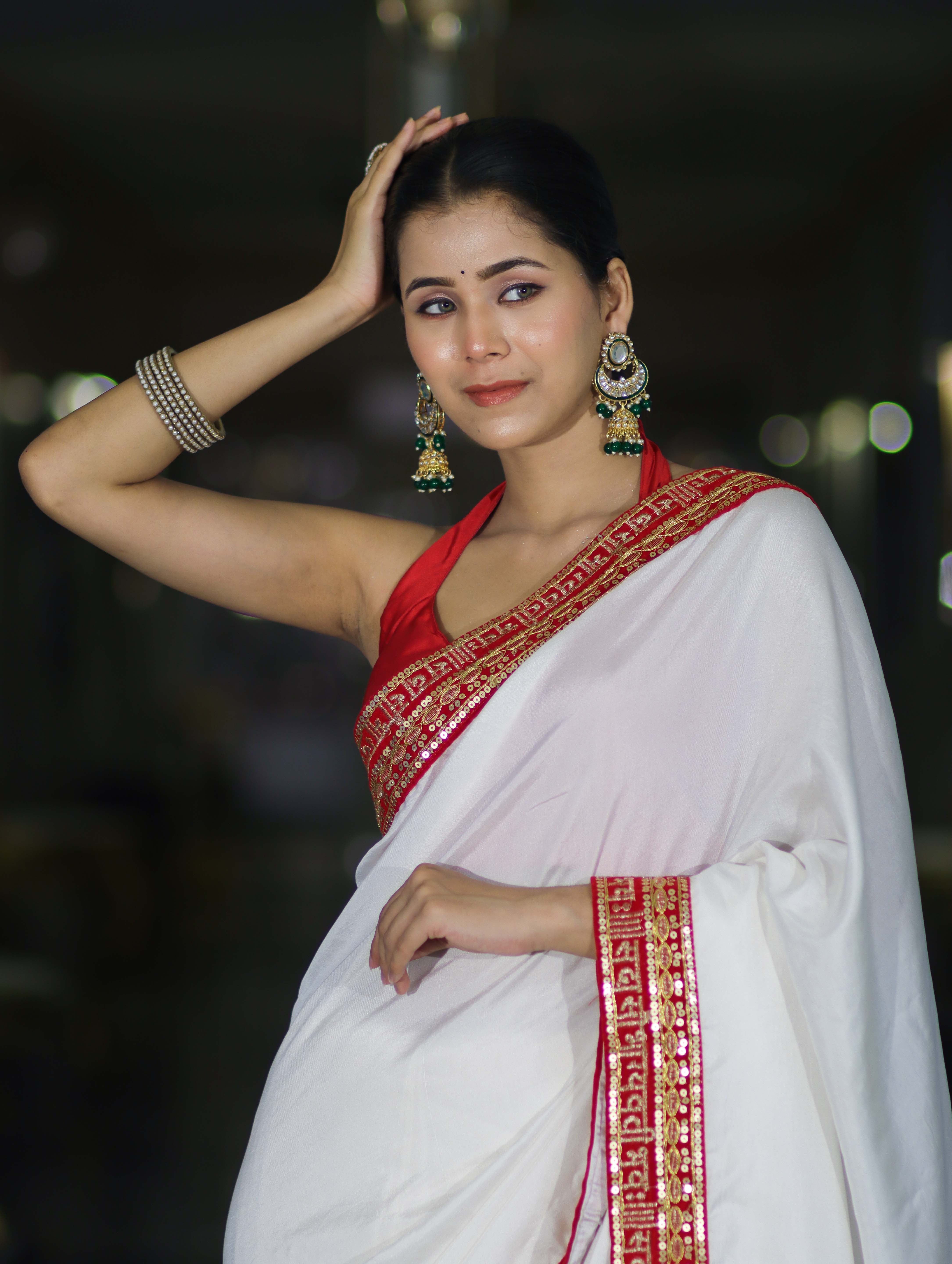 Banarasee Handloom Satin Silk (Saubhagyavati Bhava) Lace Saree-White